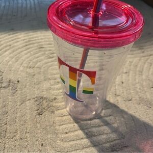 T-Mobile Tuesdays Pride plastic tumbler cup and reusable straw Rainbow Logo